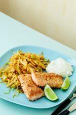 Sesame Salmon with Thai Curry Cabbage and Lime Mayo
