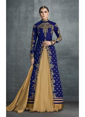 Blue Colour Banglori Silk With Heavy Embroidery Work Semi-Stitched Lehenga Suit