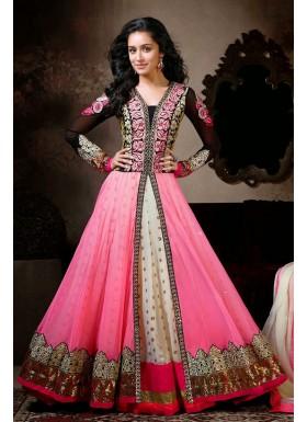 Pink Semi Stitched Georgette & Net Anarkali Salwar Suit