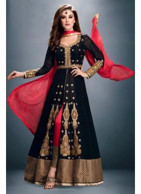 Black Semi Stitched Faux Georgette Anarkali Salwar Suit