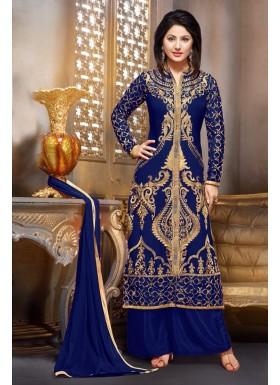 Hina Khan Blue Semi Stitched Georgette Salwar Suit