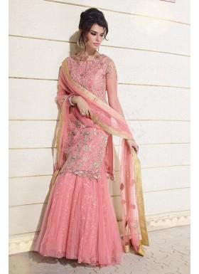 Pink Semi Stitched Net & Georgette Palazzo Salwar Kameez