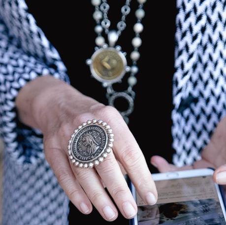 The Summer Jacket French Kande silver ring with vintage French medallion, a favorite of style blogger Susan B. of une femme d'un certain age