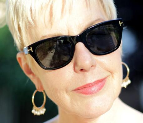 Details: style blogger Susan B. of une femme d'un certain age wearing sunglasses and hoop earrings