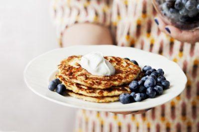 Cream of Mushroom Puree Low-Carb Pancakes with Berries and Whipped Cream