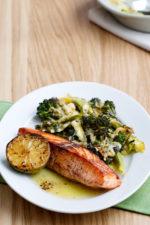 Cream of Mushroom Puree Broiled Salmon with Broccoli and Cheese