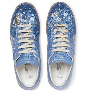 Stir Crazy Blues:  Maison Martin Margiela Replica Paint-Splattered Suede and Leather Sneakers