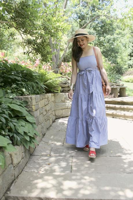 how to wear red, white & blue, maxi stripe dress, J crew maxi dress, red wedges, 4th july outfit, sailor hat, straw hat, street style, fashion blogger, style, ootd, saumya, summer style how to wear red, white & blue, maxi stripe dress, J crew maxi dress, red wedges, 4th july outfit, sailor hat, straw hat, street style, fashion blogger, style, ootd, saumya, summer style