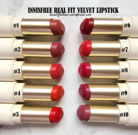 Review/Swatches: Innisfree Real Fit Velvet Lipstick – all 10 shades