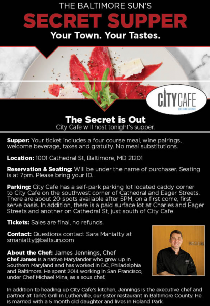 The Baltimore Sun’s Secret Supper at City Cafe The Baltimore Sun’s Secret Supper at City Cafe