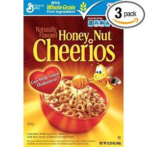 General Mills Cheerios Honey Nut Cereal, 12.25-Ounce Boxes (Pack of 3) - Sweetened whole grain oat cereal with real honey and natural almond flavor Image: General Mills Cheerios Honey Nut Cereal, 12.25-Ounce Boxes (Pack of 3) - Sweetened whole grain oat cereal with real honey and natural almond flavor