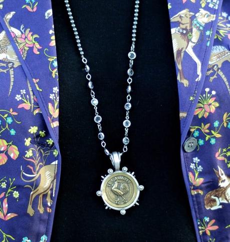 Outfit: Going Baroque details: Susan B. of une femme d'un certain age wearing a French Kande vintage medallion necklace with Swarovski crystals