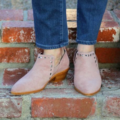detail: style blogger Susan B. of une femme d'un certain age wears Rebecca Minkoff ankle boots from the Nordstrom Anniversary Sale.