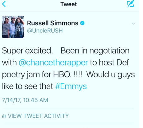 CHANCE THE RAPPER COULD BE TEAMING UP WITH RUSSELL SIMMONS FOR DEF POETRY JAM REBOOT