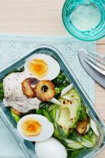 Zucchini Salad with Eggs Fried Kale and Broccoli Salad