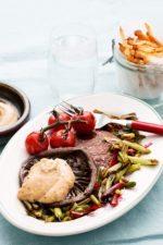 Zucchini Salad with Eggs Portabello Mushrooms with Fries and Aioli