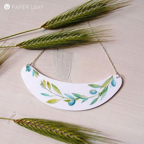 Handpainted Paper Necklace by Paper Leaf Handpainted Paper Necklace by Paper Leaf