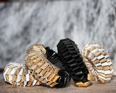 Black, Gold, and White Woven Paper Jewelry by Arual Dem Black, Gold, and White Woven Paper Jewelry by Arual Dem