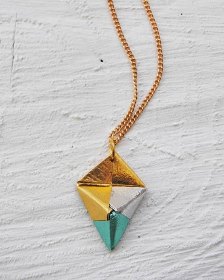 Gold, Silver, and Turquoise Origami Necklace by Diffizil Gold, Silver, and Turquoise Origami Necklace by Diffizil