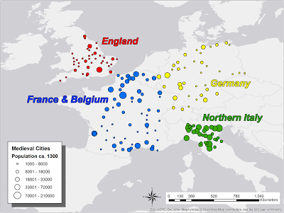 Dynamics of medieval cities