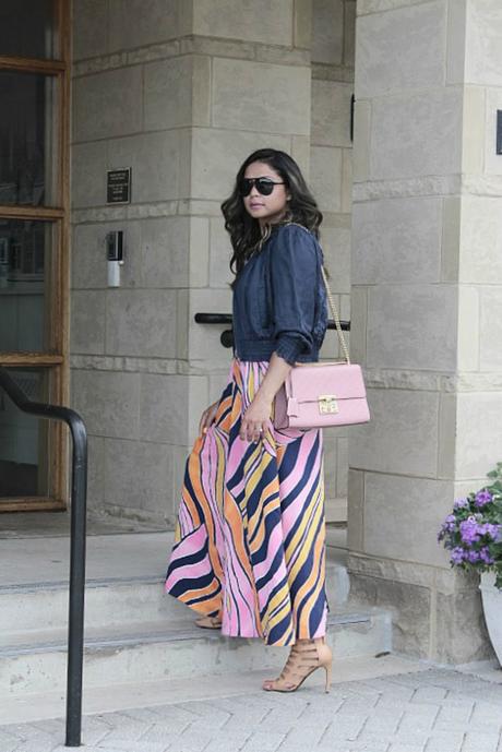 how to wear wide leg jumpsuit, anthropologie jumpsuit, lace jacket, street style, wide legs, pink jumpsuit, navy jacket, strappy sandals, fashion blogger, street chic, myriad musings , menswear inspired 