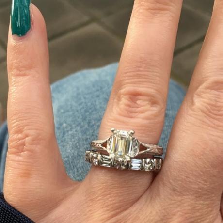Matthews1127 Emerald Cut Diamond Engagement Ring Hand View