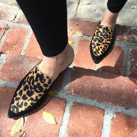 Detail: style blogger Susan B. wears Halogen leopard print mules. Details at une femme d'un certain age.