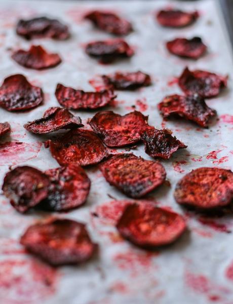 Homemade beetroot chips.
