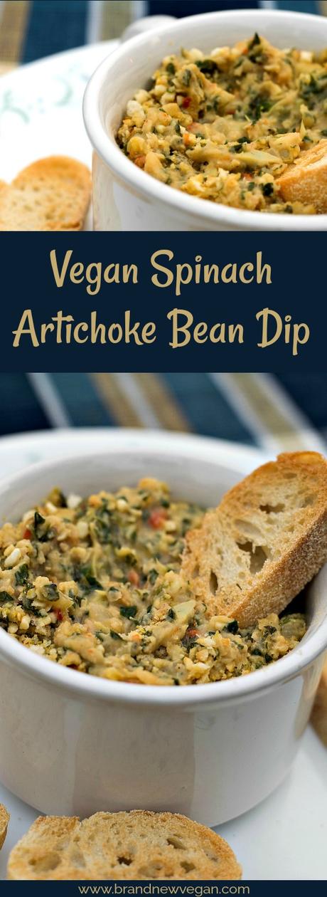 A creamy, cheesy, Vegan Spinach Artichoke Bean Dip, without all the fat and calories. Perfect for movie night or the big game.