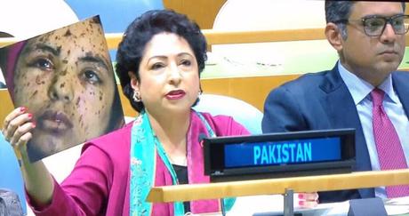 Pak diplomat brandishes lie at UN ~ shows fake photo - responding to articulation of Ms Sushma Swaraj