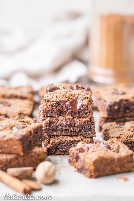 These Chocolate Chip Pumpkin Blondies have a super chewy, fudgy texture with the warmth of pumpkin spices and gooey, melted chocolate chunks. You're going to love these gluten-free, paleo and vegan pumpkin blondies.