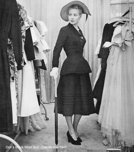 Dior-Black-Wool-Suit-Corolle-line-1947 Dior-Black-Wool-Suit-Corolle-line-1947