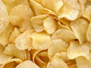 A pile of potato chips. These are Utz-brand, g...