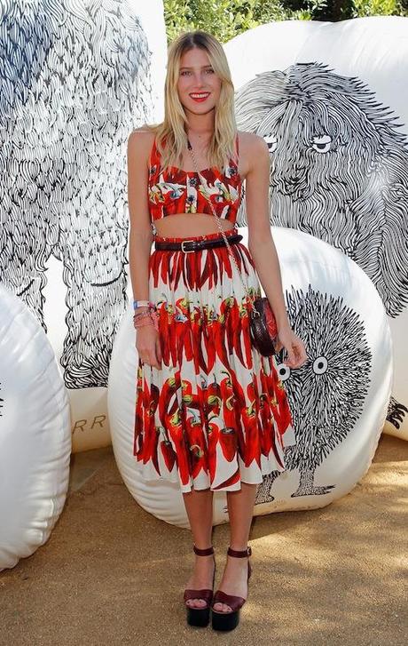 Dree Hemingway at the Mulberry BBQ & Pool Party @ Coachella. Skirt & Crop Top Dolce & Gabbana