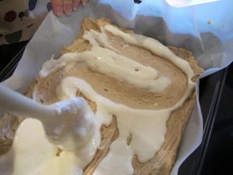 Top with cream and smear around