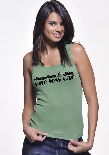 Here's the classic One Less Car tshirt once again simple design 