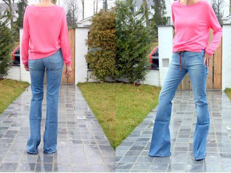 Flare jeans and neon sweater Flare jeans and neon sweater