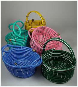 recycled garden hose baskets Trash to Treasure: Re-Imagining Your Waste {Garden Hoses}