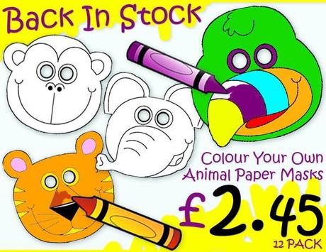 Children`s Colour In Activity Masks Now Back In Stock @ Party Options