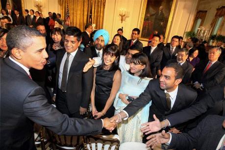 President Barack Obama, seen here on the occasion of 'Diwali' celebrations at the White House in 2009, garners the support of 85 percent of Indian-American voters. Photo: PTI.