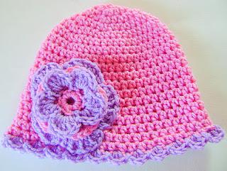 Handmade Baby Hat Pink and Purple With Flower 3 to 6 Months