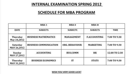 MBA-Internal Examination Spring 2012 of COMS North Nazimabad Karachi Pakistan a Preeminent College