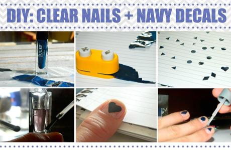 DIY Clear Nails + Navy Decals diy nail decals