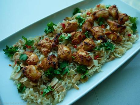 Plating up Yoghurt Spiced Chicken with Coriander & Almond Rice Plating up a mean chicken and rice dish