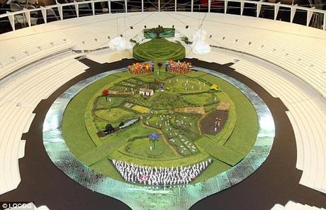 A model of the grass fields at the beginning of the 2012 Olympic opening ceremonies.