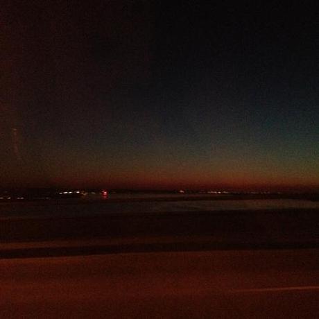 The sun rising over the Delaware River.