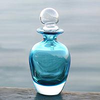 Murano glass decanter, 'Turquoise Sky' (small) (Brazil)