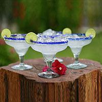 Margarita glasses, 'Happy Hour' (set of 4) (Mexico)