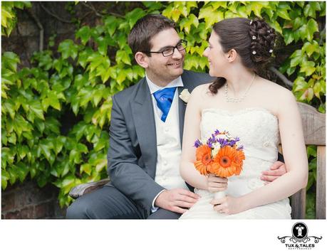 Wedding Photography York_272 Quirky ytorkshire wedding couple at York St. John University with orange flowers