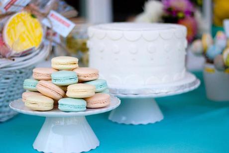 retro citrus bridal shower: dessert table, macarons, fondant cake PHOTOS // Retro Citrus Bridal Shower